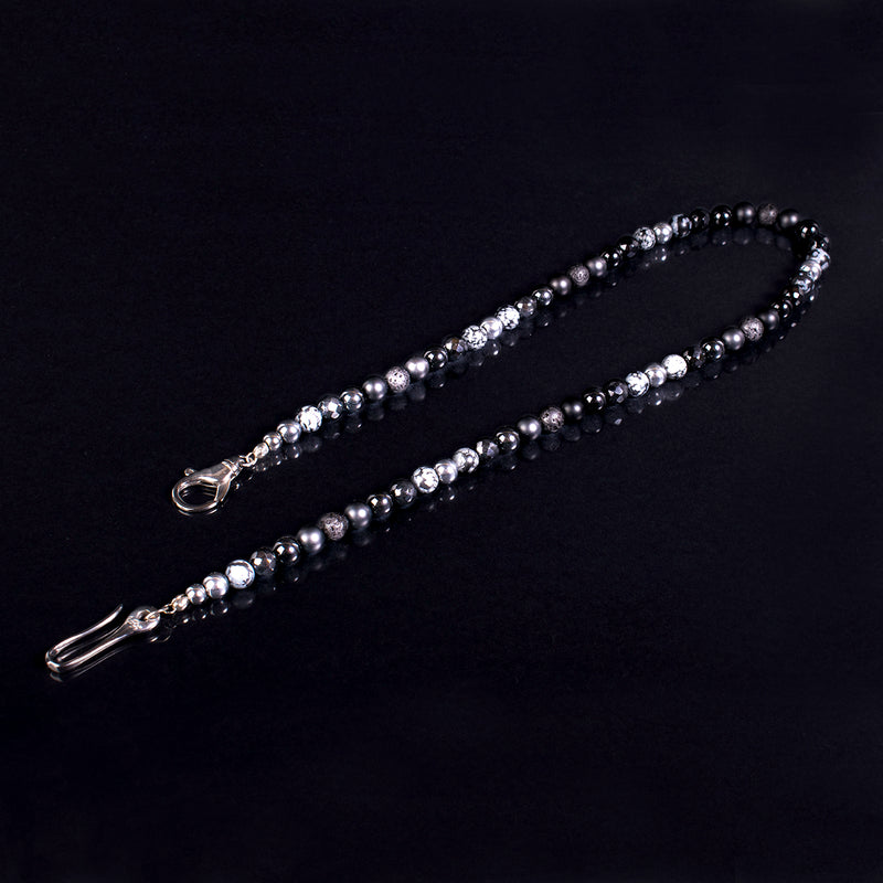 Privilege 925 Gentleman Watch Chain - Matte Onyx - Snowflake Obsidian - Silver Hematite - Lava Stone - Faceted Onyx - Onyx