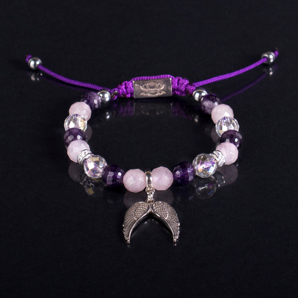 Privilege 925 Limited Angel Wing - Faceted Rose Quartz - Faceted Aqua Aura Quartz - Faceted Amethyst - Silver Hematite