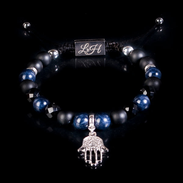 Sapphire - Matte Onyx - Faceted Onyx - Silver Hematite - Fatima's Hand 925 Silver
