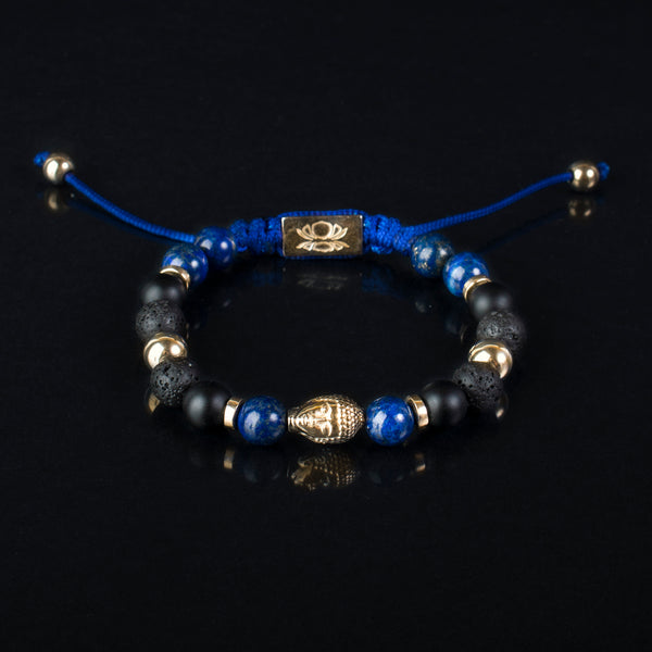Matt Onyx-Lava Stone-Gold Hematite-Lapis Lazuli Buddha 925 Gold
