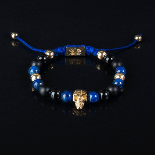 Lapis Lazuli-Matte Onyx-Onyx-Golden Hematite-Skull 925 Gold