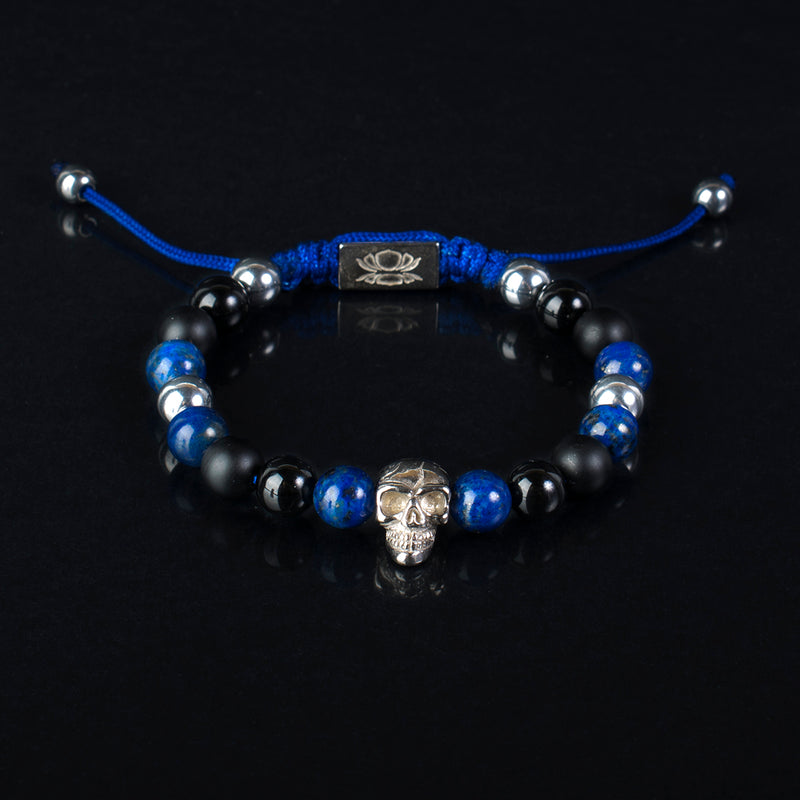 Lapis Lazuli-Matte Onyx-Onyx-Silver Hematite-Skull 925 Silver