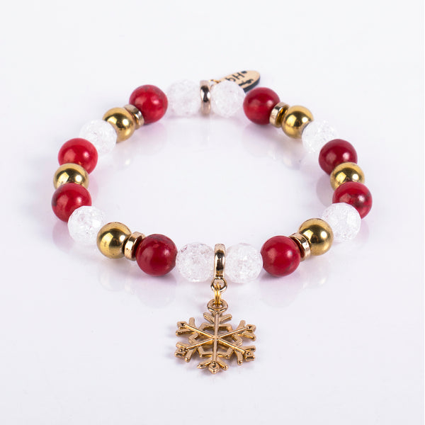RED HOWLITE - FACETED CRACKED CRYSTAL - GOLD HEMATITE - SNOWFLAKE PENDANT GOLD