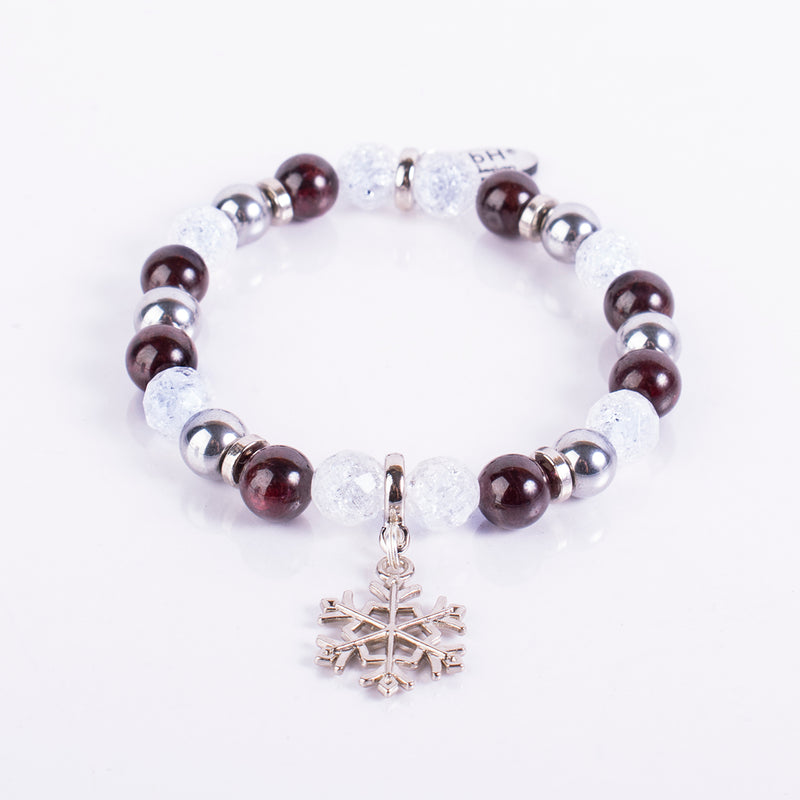 GARNET - FACETED CRACKED CRYSTAL - SILVER HEMATITE - SNOWFLAKE PENDANT SILVER
