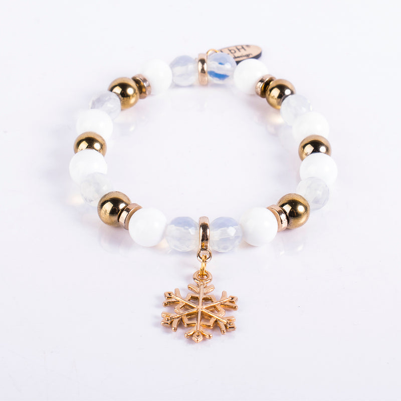 Shell-Golden Hematite-Faceted Opalite - SNOWFLAKE PENDANT GOLD