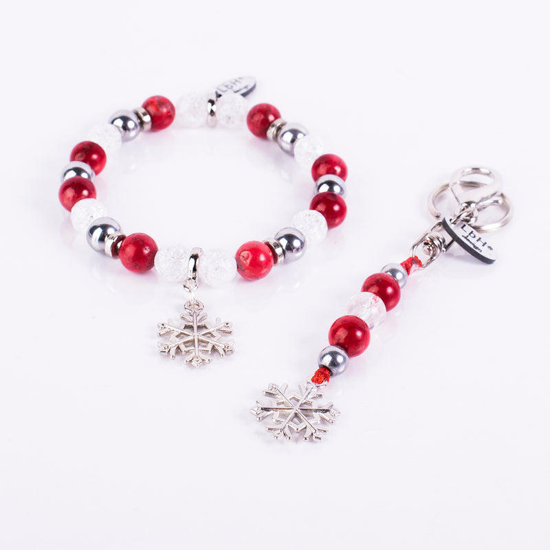 RED HOWLITE - FACETED CRACKED CRYSTAL - SILVER HEMATITE - SNOWFLAKE PENDANT SILVER SET