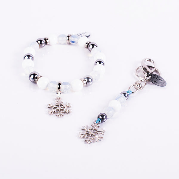 Shell-Silver Hematite-Faceted Opalite - SNOWFLAKE PENDANT SET SILVER