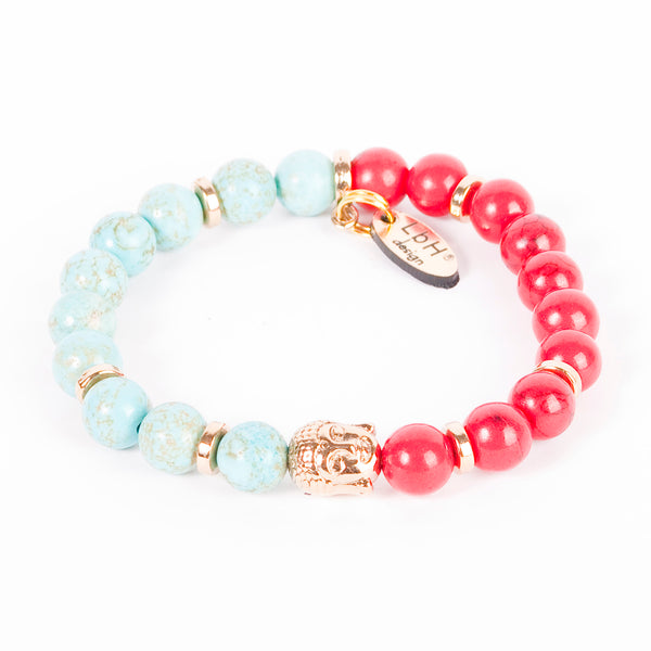 TURQUOISE - RED HOWLITE - BUDDHA GOLD