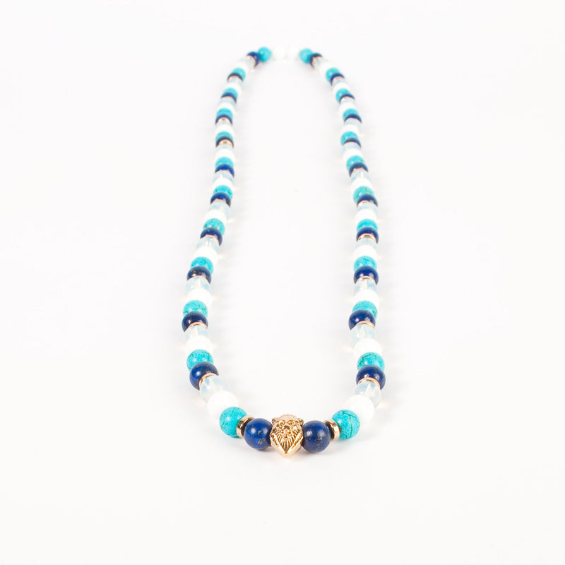 Lion Necklace - Lapis Lazuli - Turquoise - Shell - Opalite