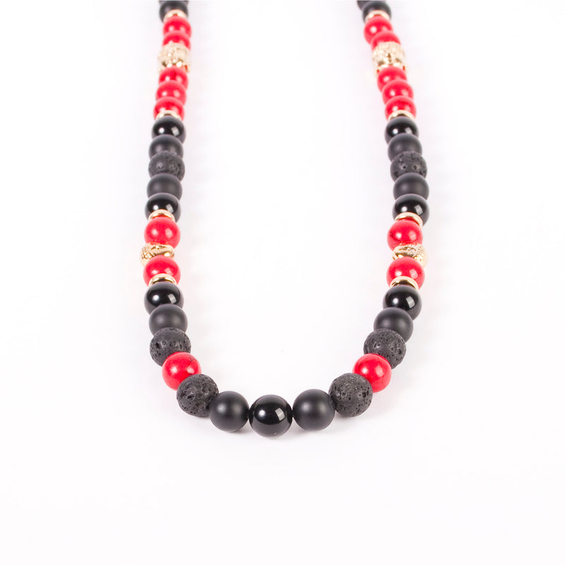 Buddha Necklace Set - Red Howlite - Matte Onyx - Onyx-Lava Stone
