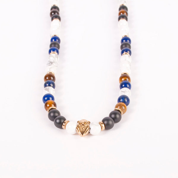 Oroszlán nyaklánc - Howlit – Lápis Lazuli – Matt Ónix – Tigrisszem