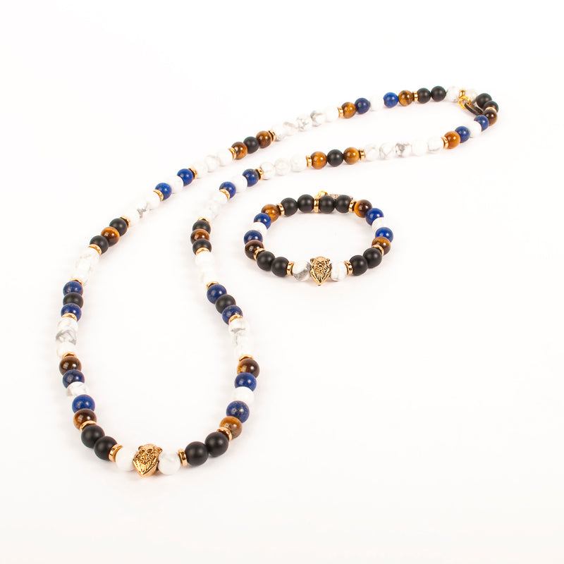 Lion Necklace Set - Tiger's Eye - Matte Onyx - Lapis Lazuli -Howlite