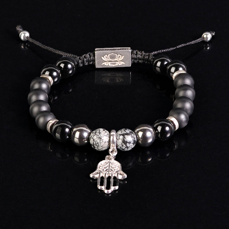 Matte Onyx - Snowflake Obsidian - Hematite - Onyx - Fatima's Hand Pendant 925 Silver