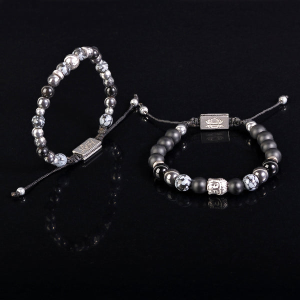 Matte Onyx - Snowflake Obsidian - Hematite - Onyx - Silver Hematite - Buddha Set 925 Silver