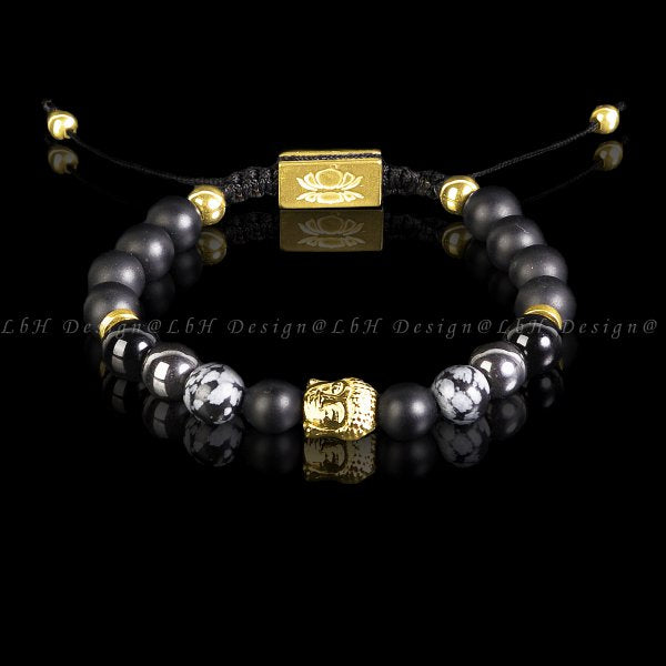 Matte Onyx - Snowflake Obsidian - Hematite - Onyx - Gold Hematite - Buddha 925 Gold