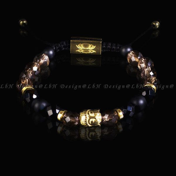 Faceted Smoky Quartz - Faceted Onyx - Matte Onyx - Buddha 925 Gold