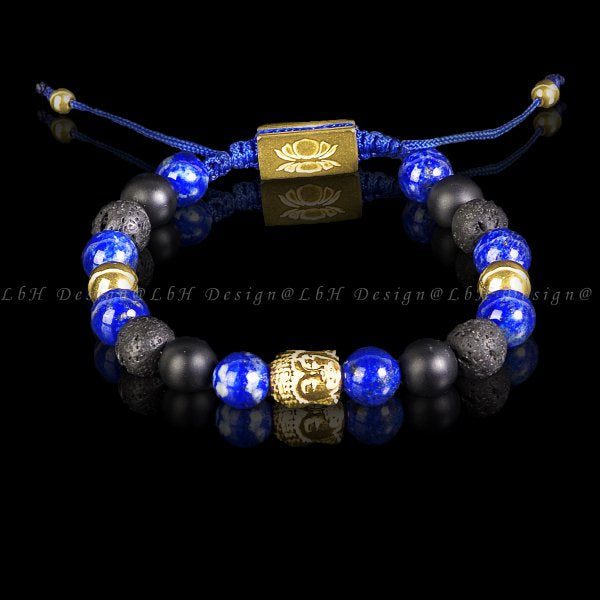 Lapis lazuli - Matte onyx - Lava stone - Golden hematite - Buddha 925 Gold