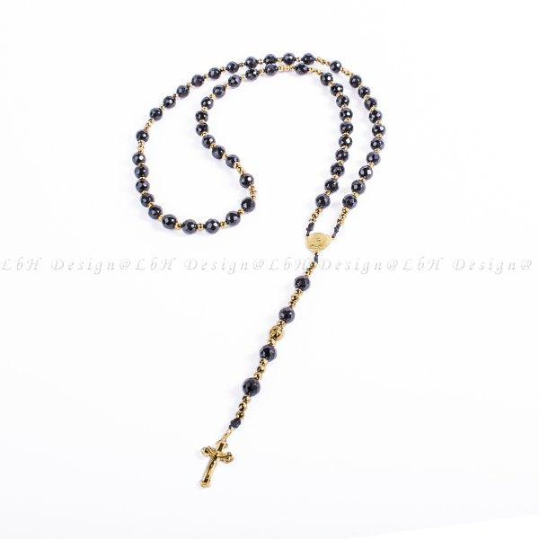 Privilege 925 Rosary - Faceted Onyx - Faceted Golden Hematite