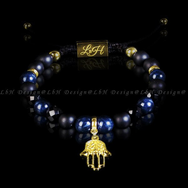 Sapphire - Matte Onyx - Faceted Onyx - Gold Hematite - Fatima'S Hand 925 Gold