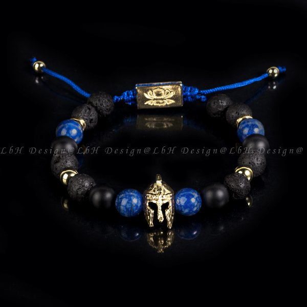 Onyx - Lapis Lazuli - Golden Hematite - Lava Stone - Achilles Helmet Gold 925