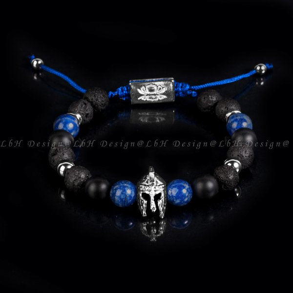 Onyx - Lapis Lazuli - Silver Hematite - Lava Stone - Achilles Helmet Silver 925