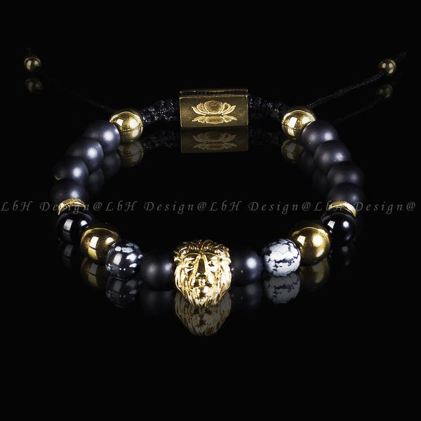 Matte Onyx - Snowflake Obsidian - Hematite - Onyx - Gold Hematite - Lion 925 Gold