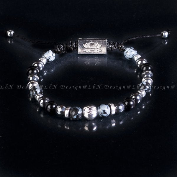 Matte Onyx - Snowflake Obsidian - Hematite - Onyx - Silver Hematite-Fatima's Hand Pendant Set 925 Silver