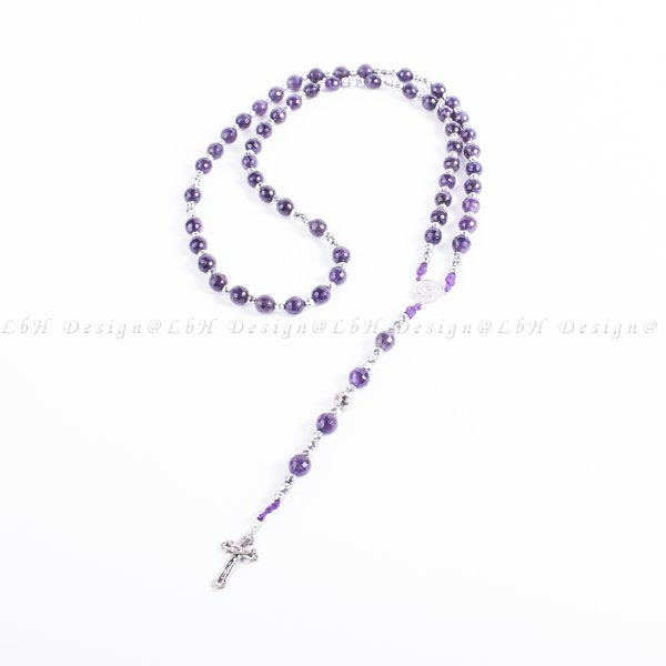 Privilege 925 Rosary - Faceted Amethyst - Faceted Silver Hematite