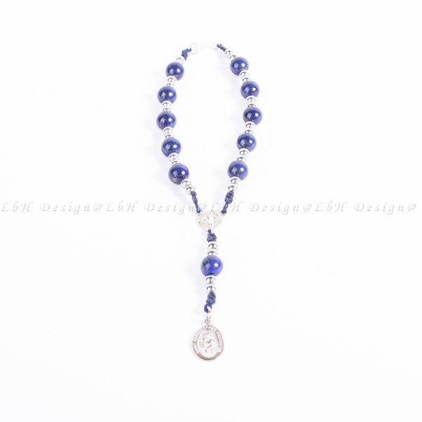 Privilege 925 Saint Christopher Rosary - Lapis Lazuli - Silver Hematite