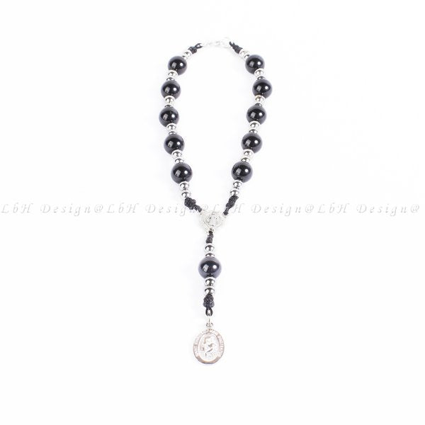 Privilege 925 Saint Christopher Rosary - Onyx - Silver Hematite