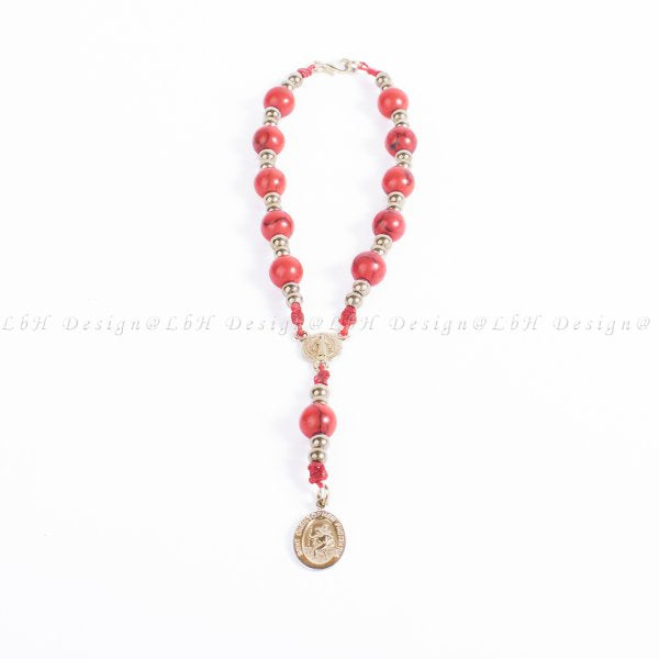 Privilege 925 Saint Christopher Rosary - Red Howlite - Golden Hematite