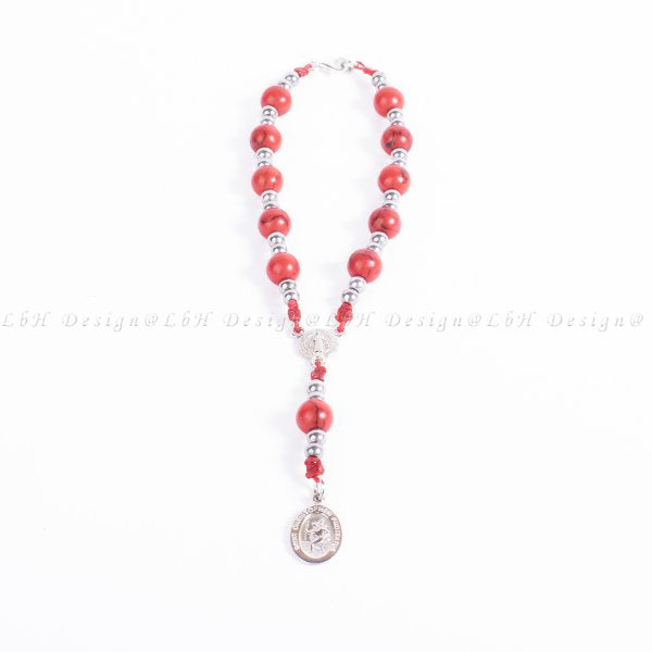 Privilege 925 Saint Christopher Rosary - Red Howlite - Silver Hematite