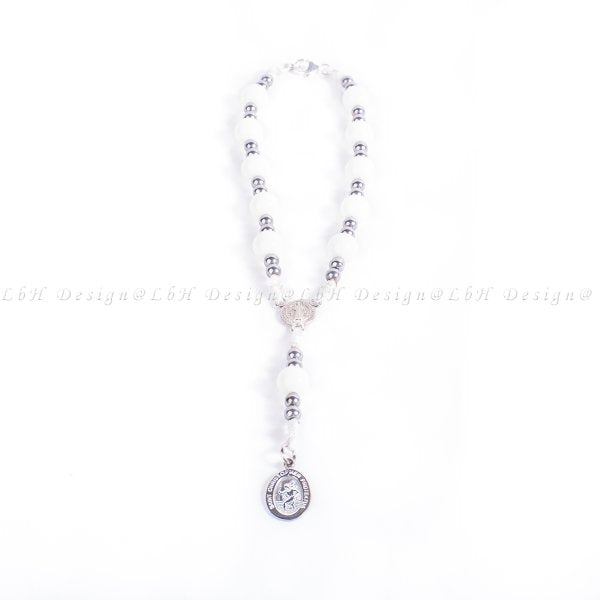 Privilege 925 Saint Christopher Rosary - Shell - Silver Hematite