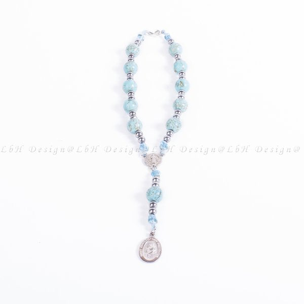 Privilege 925 Saint Christopher Rosary - Turquoise - Silver Hematite