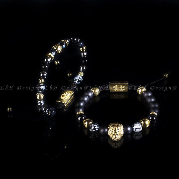 Matte Onyx - Snowflake Obsidian - Hematite - Onyx - Golden Hematite - Lion Set 925 Gold