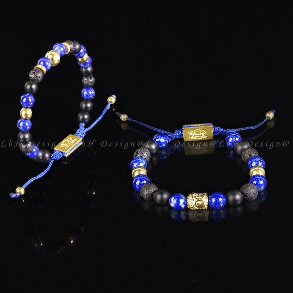 Lapis Lazuli - Matte Onyx - Lava Stone - Golden Hematite - Buddha Set 925 Gold