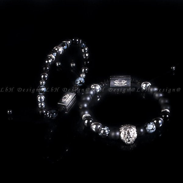 Matte Onyx - Snowflake Obsidian - Hematite - Onyx - Silver Hematite - Lion Set 925 Silver