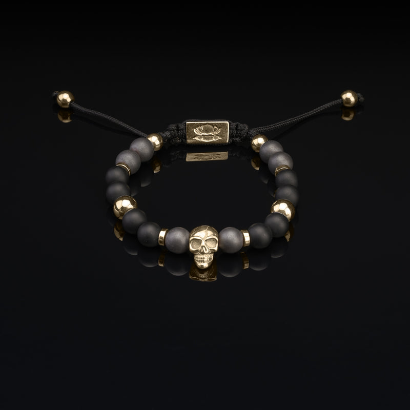 Matte Hematite - Matte Onyx - Golden Hematite - Skull 925 Gold