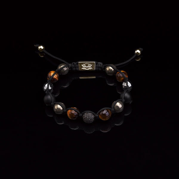 Privilege 925 - "Big Boy 10mm" - Faceted Tiger's Eye - Pyrite - Matte Onyx - Faceted Hematite-Gold