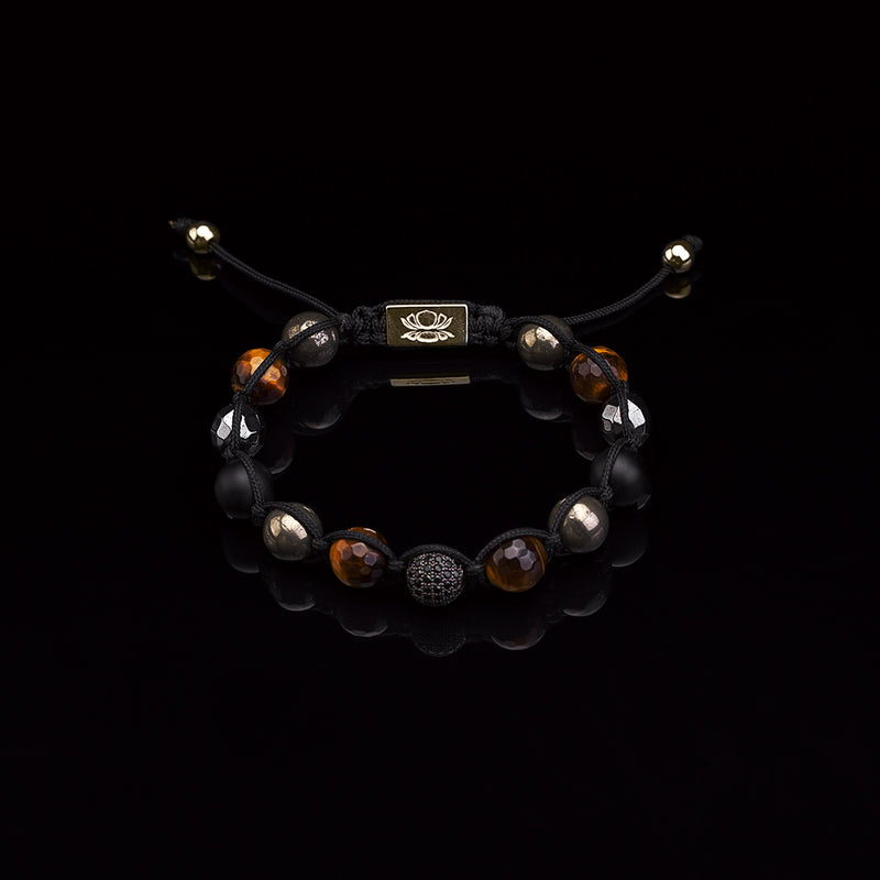 Privilege 925 - "Big Boy 10mm" - Faceted Tiger's Eye - Pyrite - Matte Onyx - Faceted Hematite-Gold