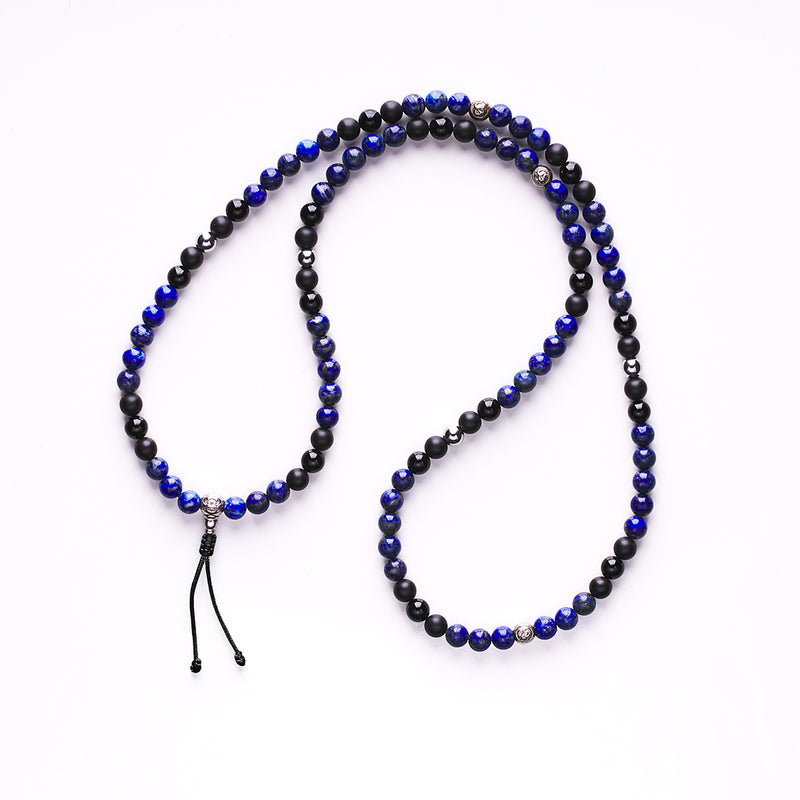 Privilege 925 Tradicionális Ásvány Mala - Lápisz Lazuli-Matt Ónix-Ónix-Ezüst Hematit